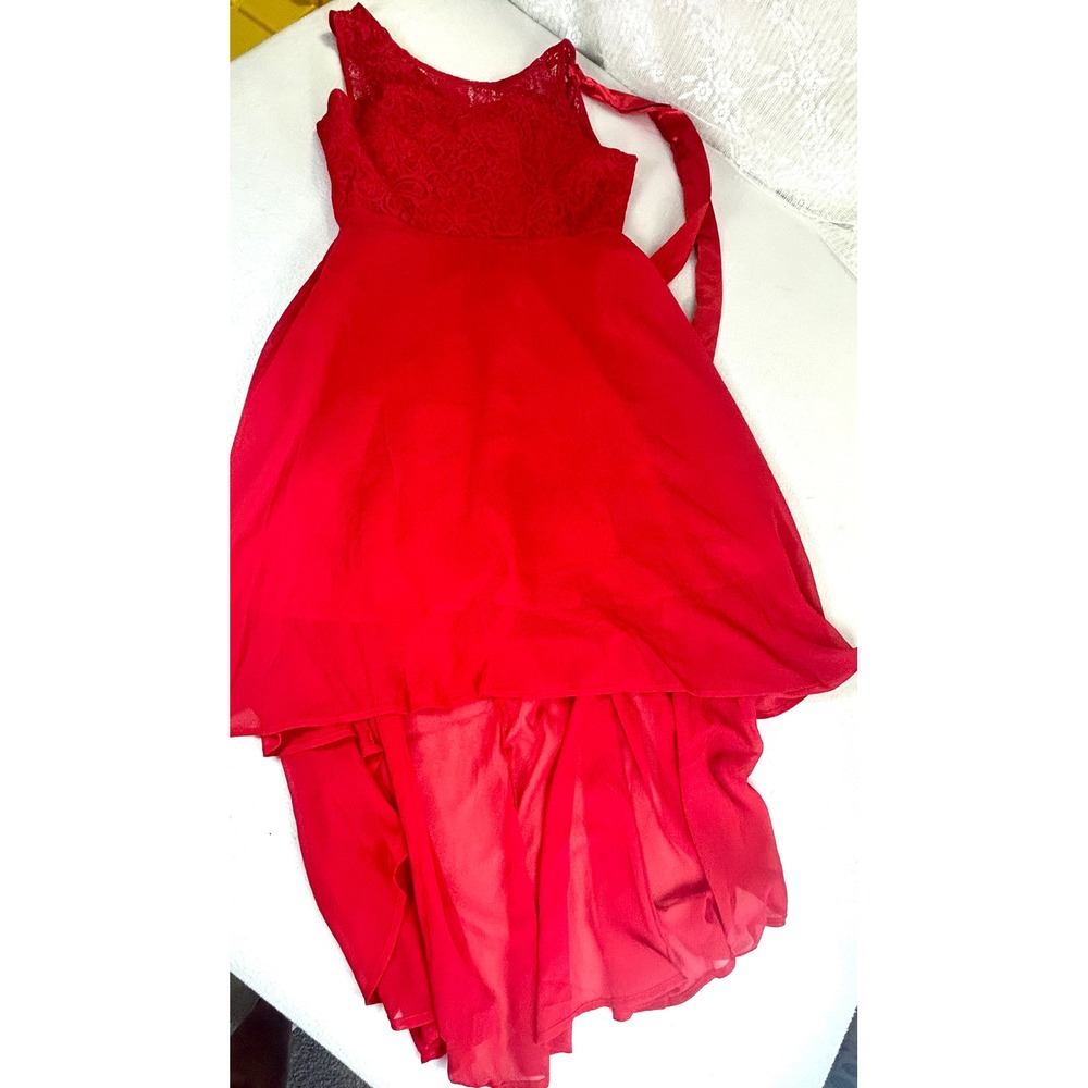 Unbranded High-Low Dress Women XL Red Lace Chiffon Formal Prom Gown
